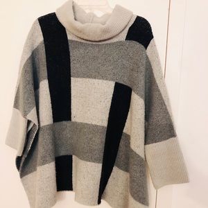 Zara geometric poncho sweater in grey and navy